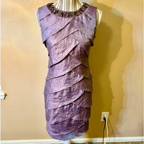 London Times Petites Dress Sz 4P Lilac Purple Layered Ruffles Beaded Sleeveless - Picture 1 of 16